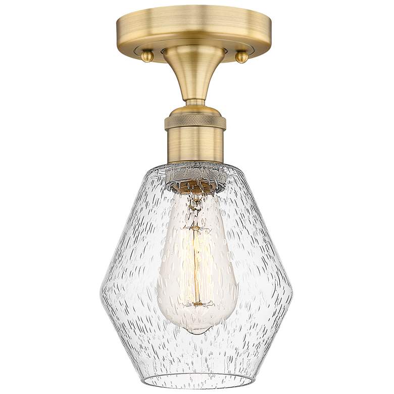 Image 1 Cindyrella 6" Wide Brushed Brass Semi.Flush Mount With Seedy Glass Sha