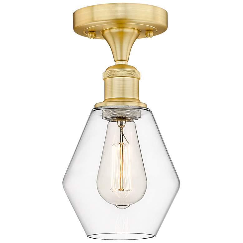 Image 1 Cindyrella 6" Wide Satin Gold Semi.Flush Mount With Clear Glass Shade