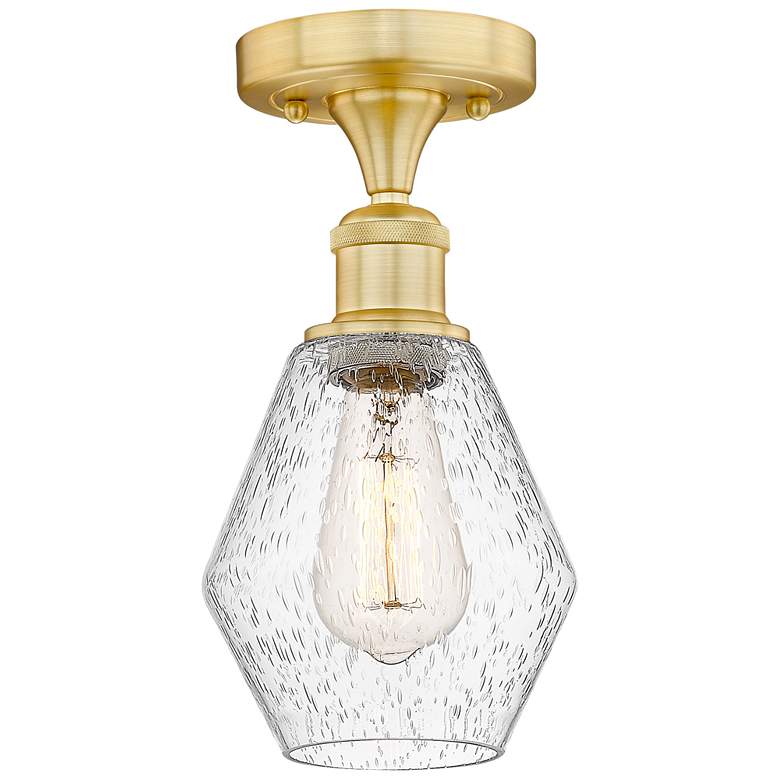 Image 1 Cindyrella 6" Wide Satin Gold Semi.Flush Mount With Seedy Glass Shade