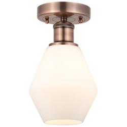 Cindyrella 6"W Antique Copper Semi.Flush Mount w/ Cased White Shade