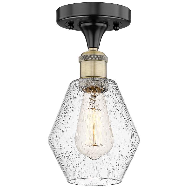 Image 1 Cindyrella 6"W Black Antique Brass Semi.Flush Mount With Seedy Glass S