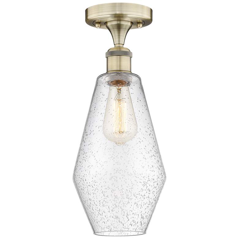 Image 1 Cindyrella 7" Wide Antique Brass Semi.Flush Mount With Seedy Glass Sha