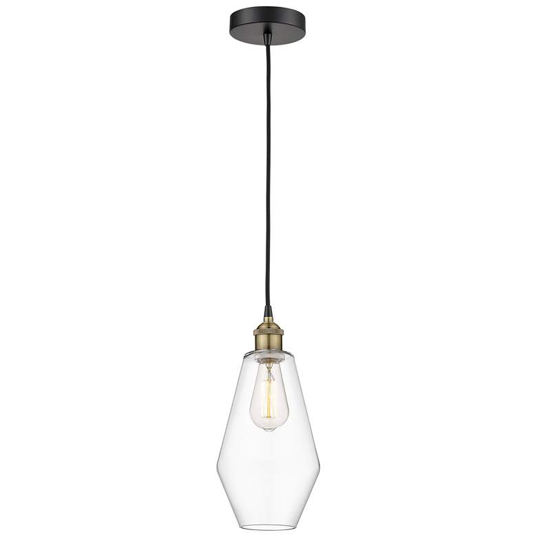 Image 1 Cindyrella 7" Wide Black Brass Corded Mini Pendant With Clear Shade