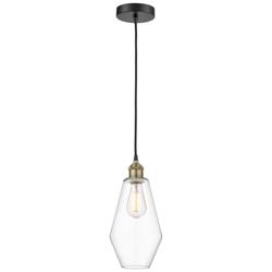 Cindyrella 7&quot; Wide Black Brass Corded Mini Pendant With Clear Shade