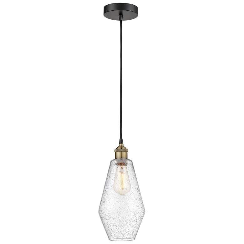 Image 1 Cindyrella 7" Wide Black Brass Corded Mini Pendant With Seedy Shade