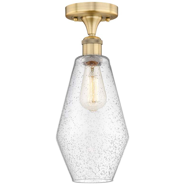 Image 1 Cindyrella 7" Wide Brushed Brass Semi.Flush Mount With Seedy Glass Sha