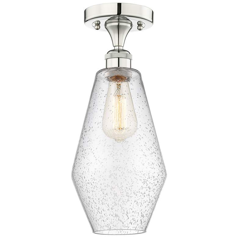 Image 1 Cindyrella 7" Wide Polished Nickel Semi.Flush Mount With Seedy Glass S