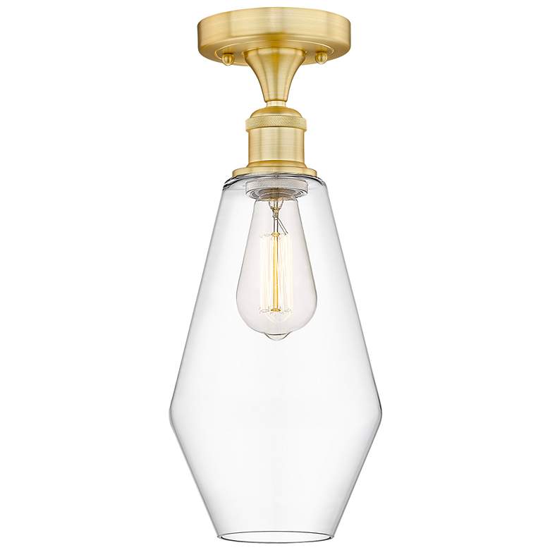 Image 1 Cindyrella 7" Wide Satin Gold Semi.Flush Mount With Clear Glass Shade