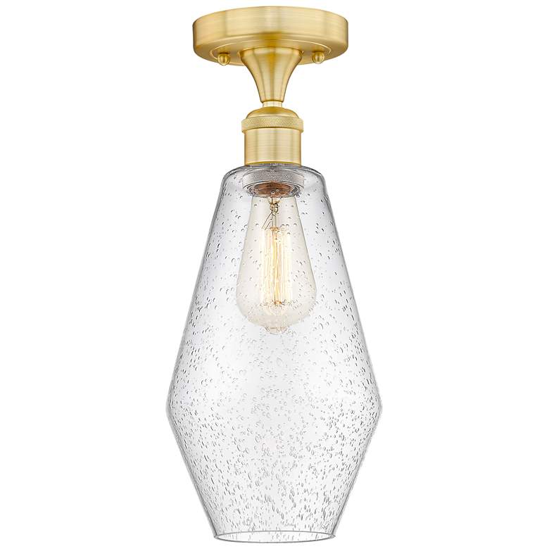 Image 1 Cindyrella 7" Wide Satin Gold Semi.Flush Mount With Seedy Glass Shade