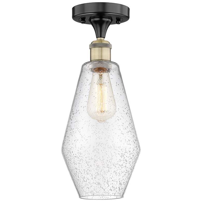 Image 1 Cindyrella 7"W Black Antique Brass Semi.Flush Mount With Seedy Glass S