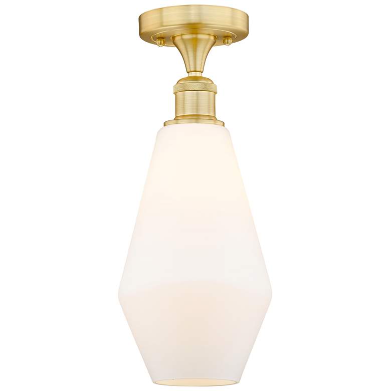 Image 1 Cindyrella 7"W Satin Gold Semi.Flush Mount w/ Cased Matte White Glass