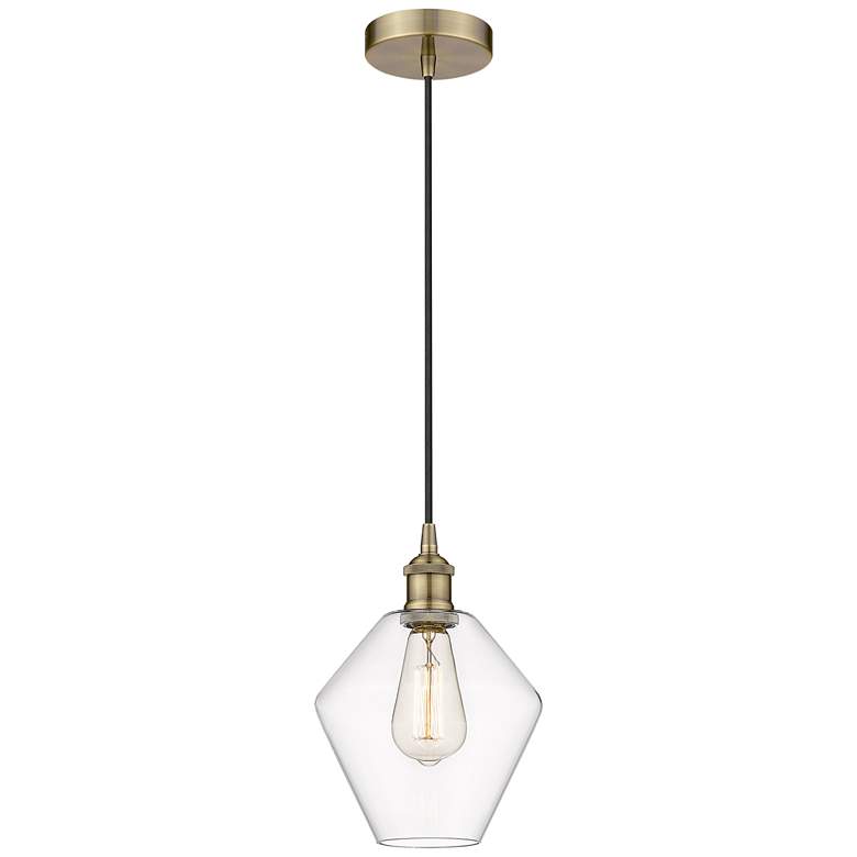Image 1 Cindyrella 8" Antique Brass Mini Pendant w/ Clear Shade