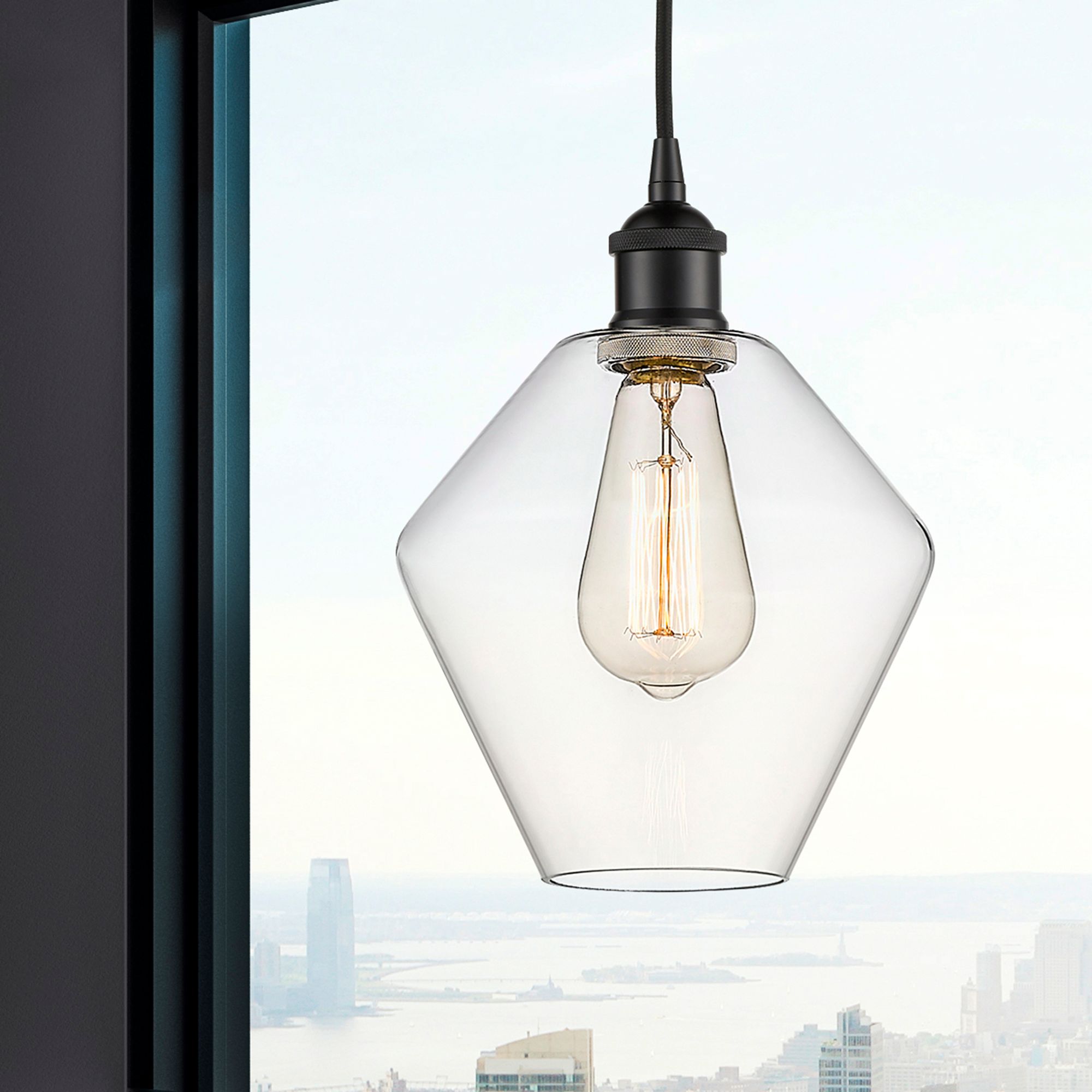 Image 2 Cindyrella 8" Matte Black Mini Pendant w/ Clear Shade more views