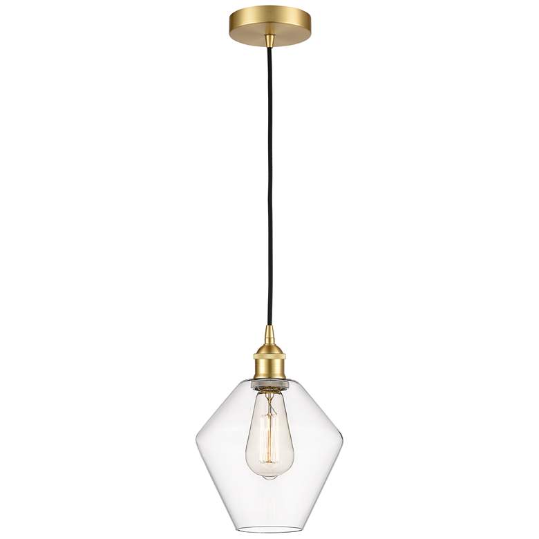 Image 1 Cindyrella 8" Satin Gold Mini Pendant w/ Clear Shade