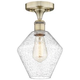 Cindyrella 8" Wide Antique Brass Semi.Flush Mount With Seedy Glass Sha Cindyrella 8" Wide Antique Brass Semi.Flush Mount With Seedy Glass Sha