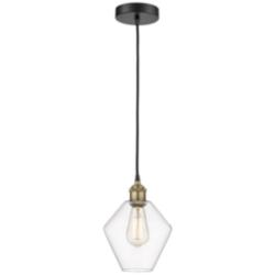 Cindyrella 8&quot; Wide Black Brass Corded Mini Pendant With Clear Shade