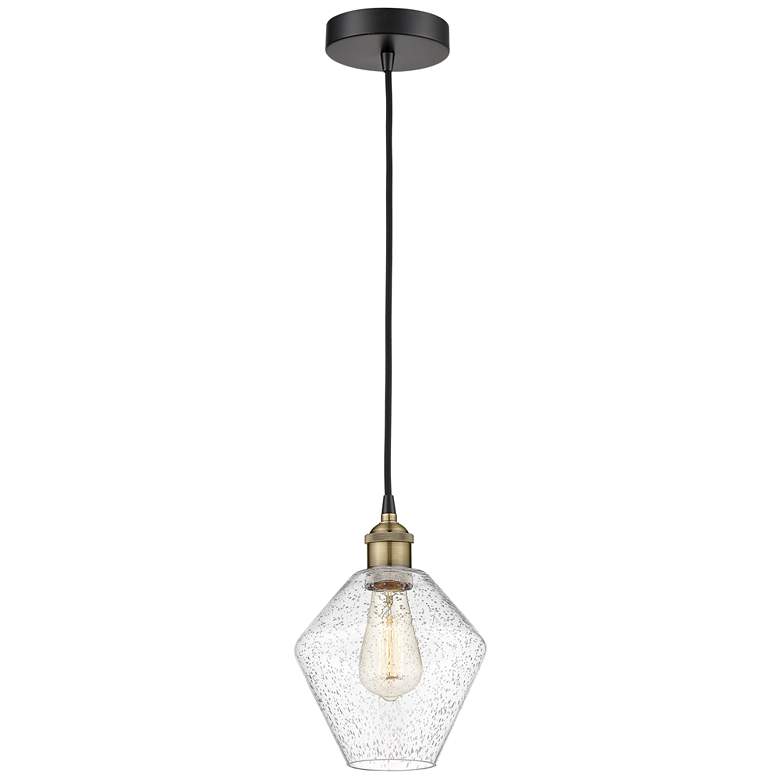 Image 1 Cindyrella 8" Wide Black Brass Corded Mini Pendant With Seedy Shade