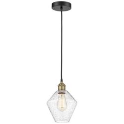 Cindyrella 8" Wide Black Brass Corded Mini Pendant With Seedy Shade