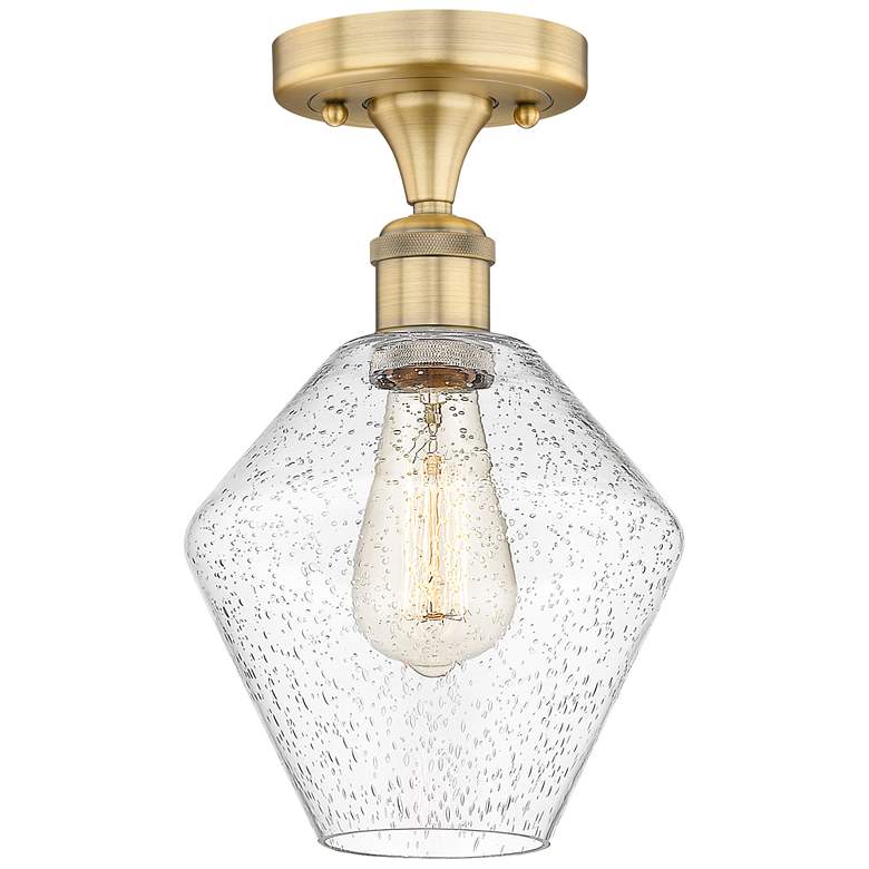 Image 1 Cindyrella 8" Wide Brushed Brass Semi.Flush Mount With Seedy Glass Sha