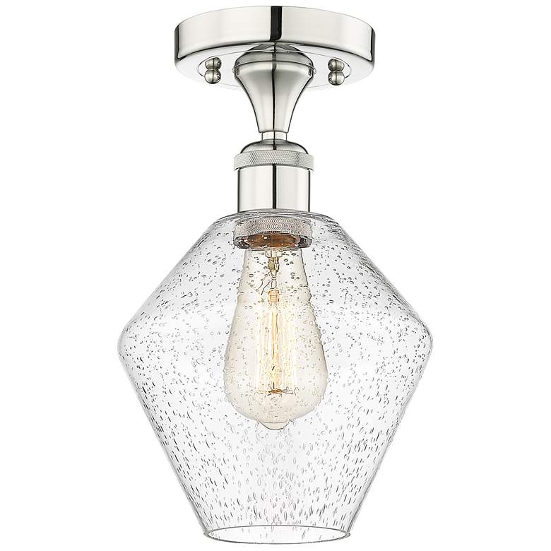 Image 1 Cindyrella 8" Wide Polished Nickel Semi.Flush Mount With Seedy Glass S
