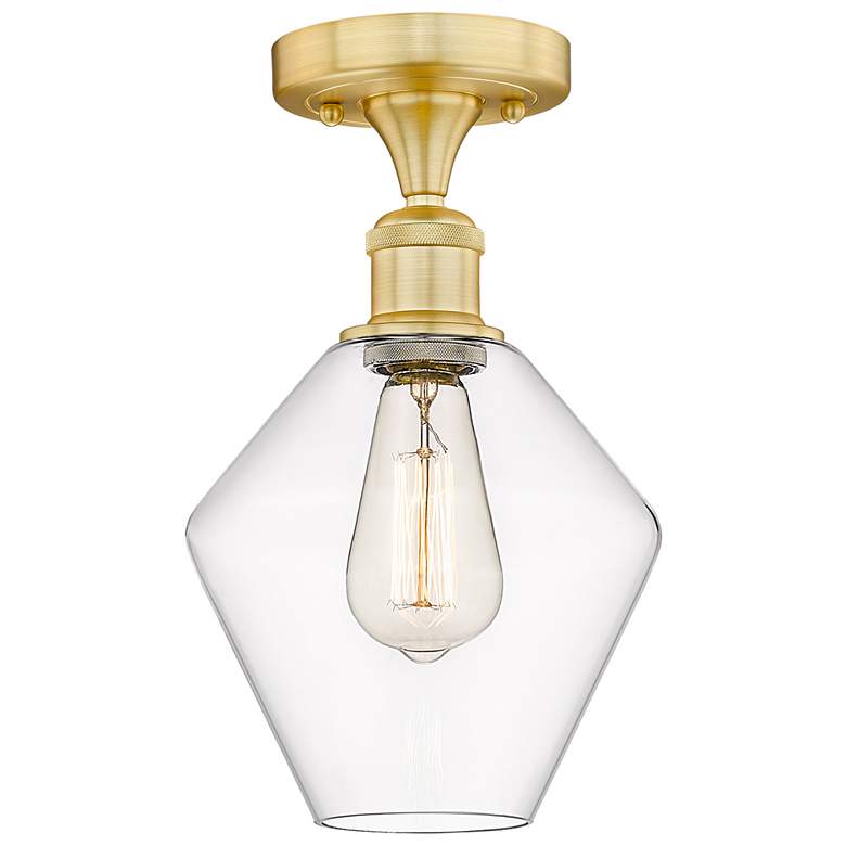 Image 1 Cindyrella 8" Wide Satin Gold Semi.Flush Mount With Clear Glass Shade