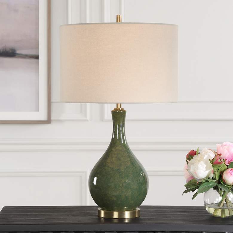 Image 1 Cinnabar Road 23 1/2" High Emerald Green Ceramic Table Lamp