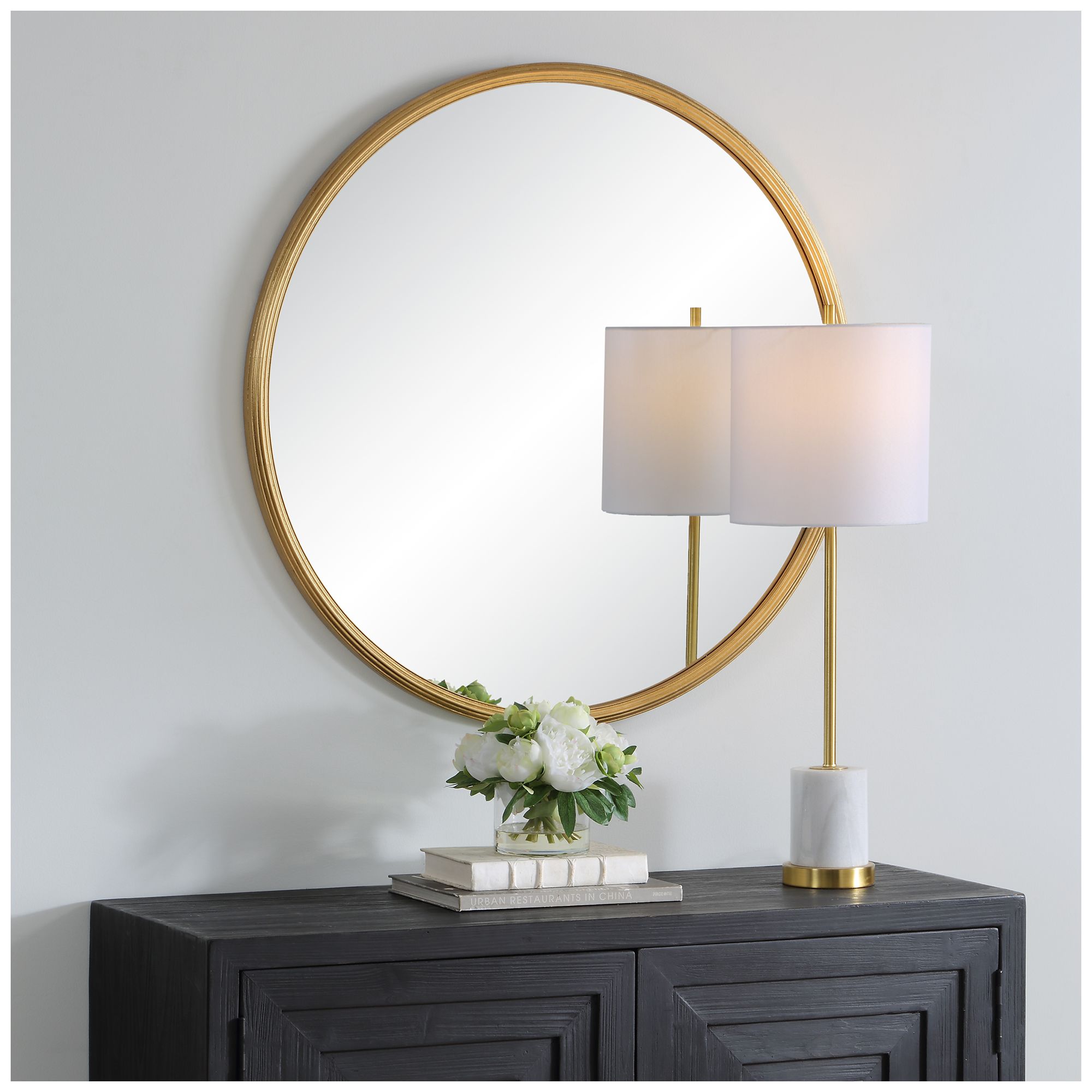 Image 3 Cinnabar Road 34" Round Gold Metal Mirror more views