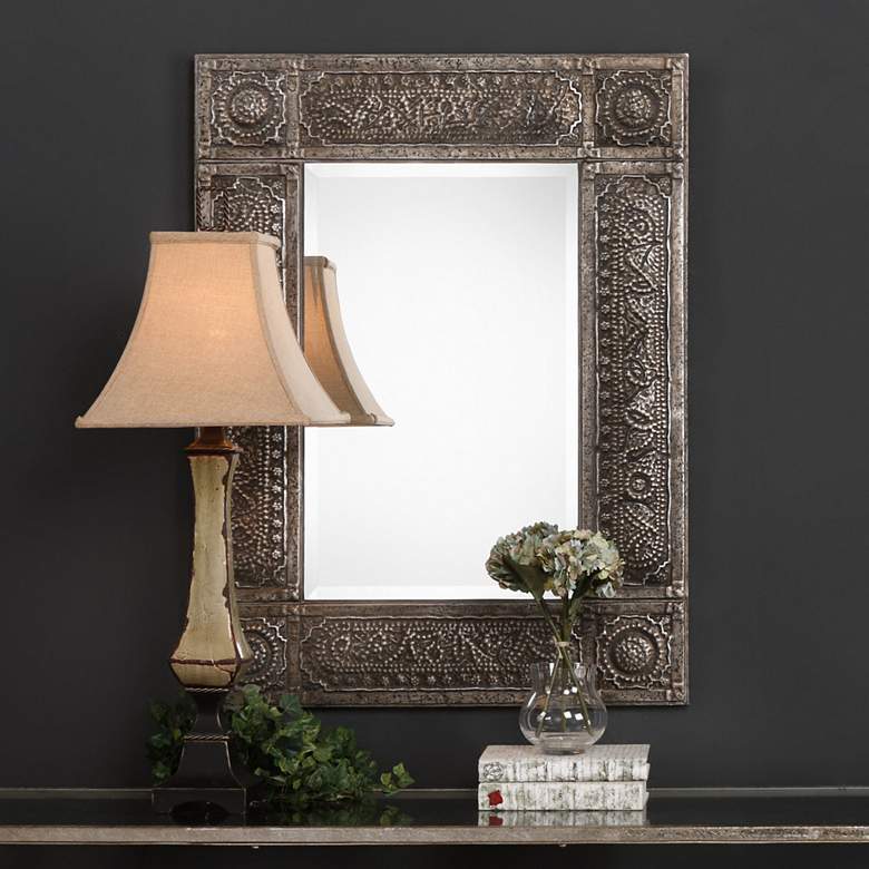 Image 1 Cinnabar Road Alta Antiqued Rust Gray 30" x 40 1/4" Wall Mirror