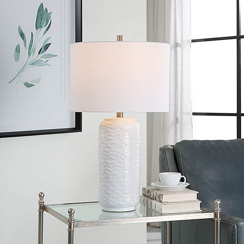 Image 1 Cinnabar Road Ami White Wavy Ceramic Table Lamp