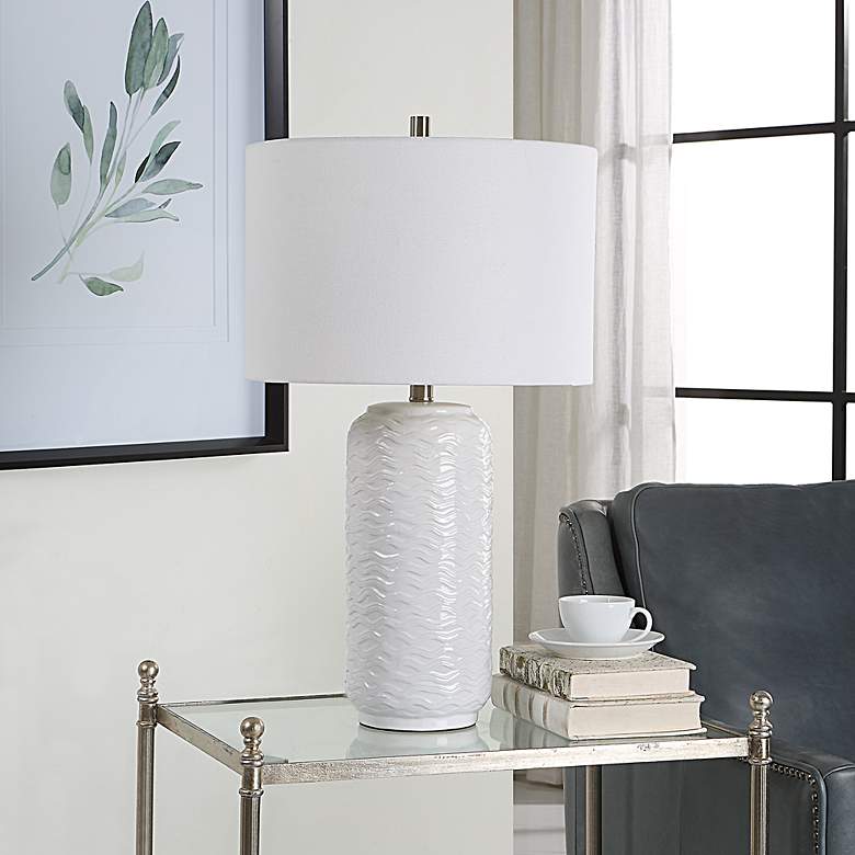 Image 3 Cinnabar Road Ami White Wavy Ceramic Table Lamp more views