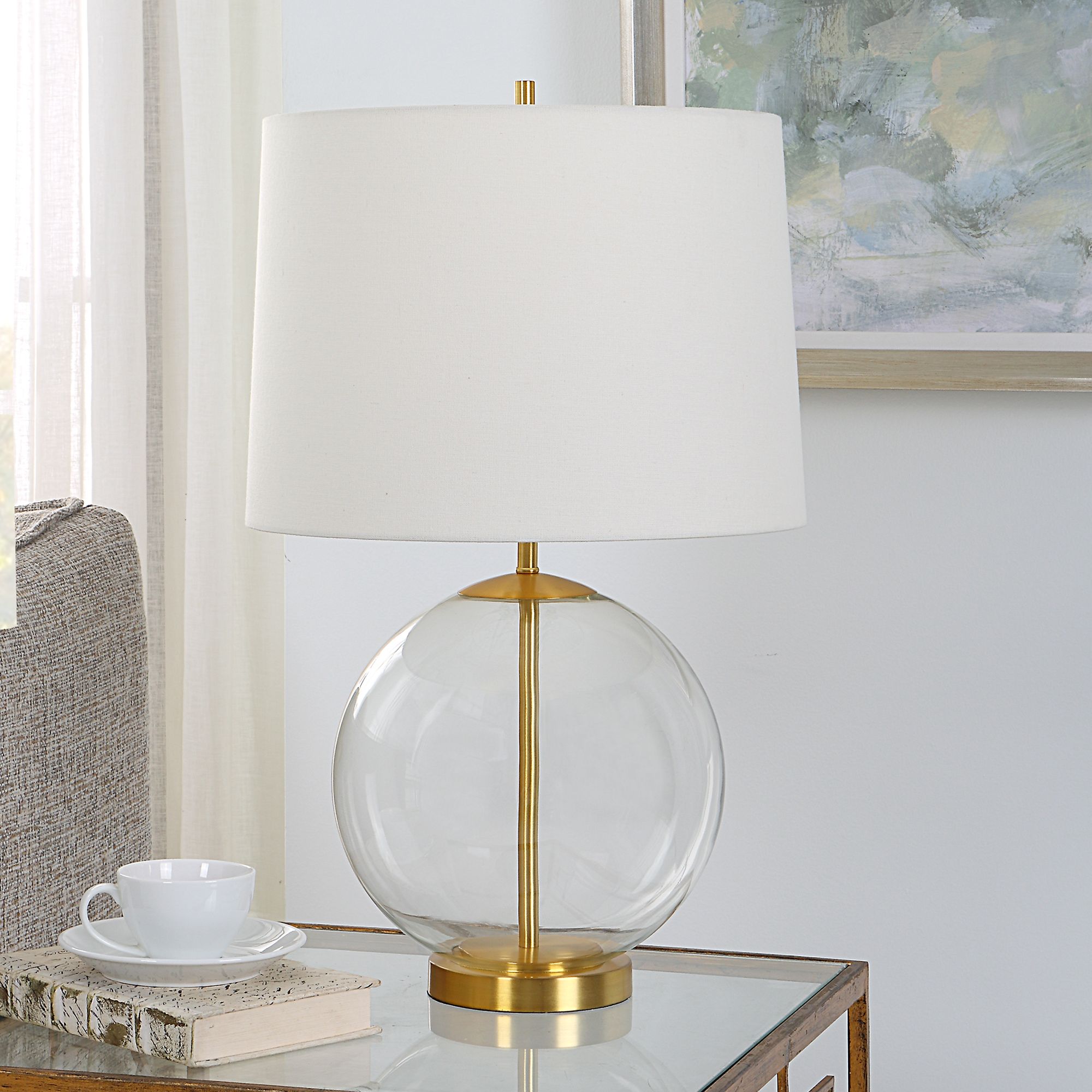 Image 3 Cinnabar Road Aransas Clear Glass and Gold Accent Table Lamp more views
