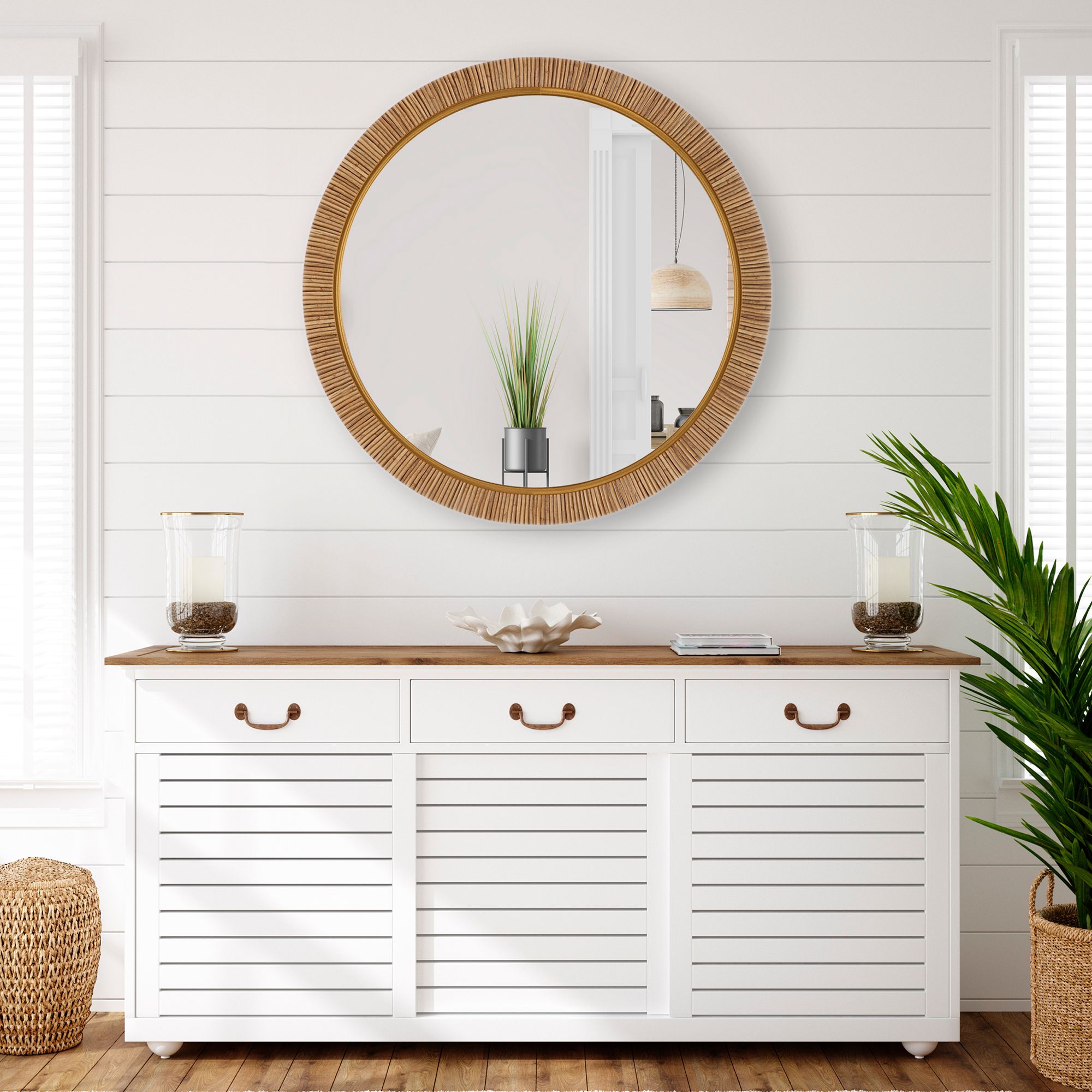 Thumbnail3 of Cinnabar Road Arden Natural Wrapped 30" Round Wall Mirror more views