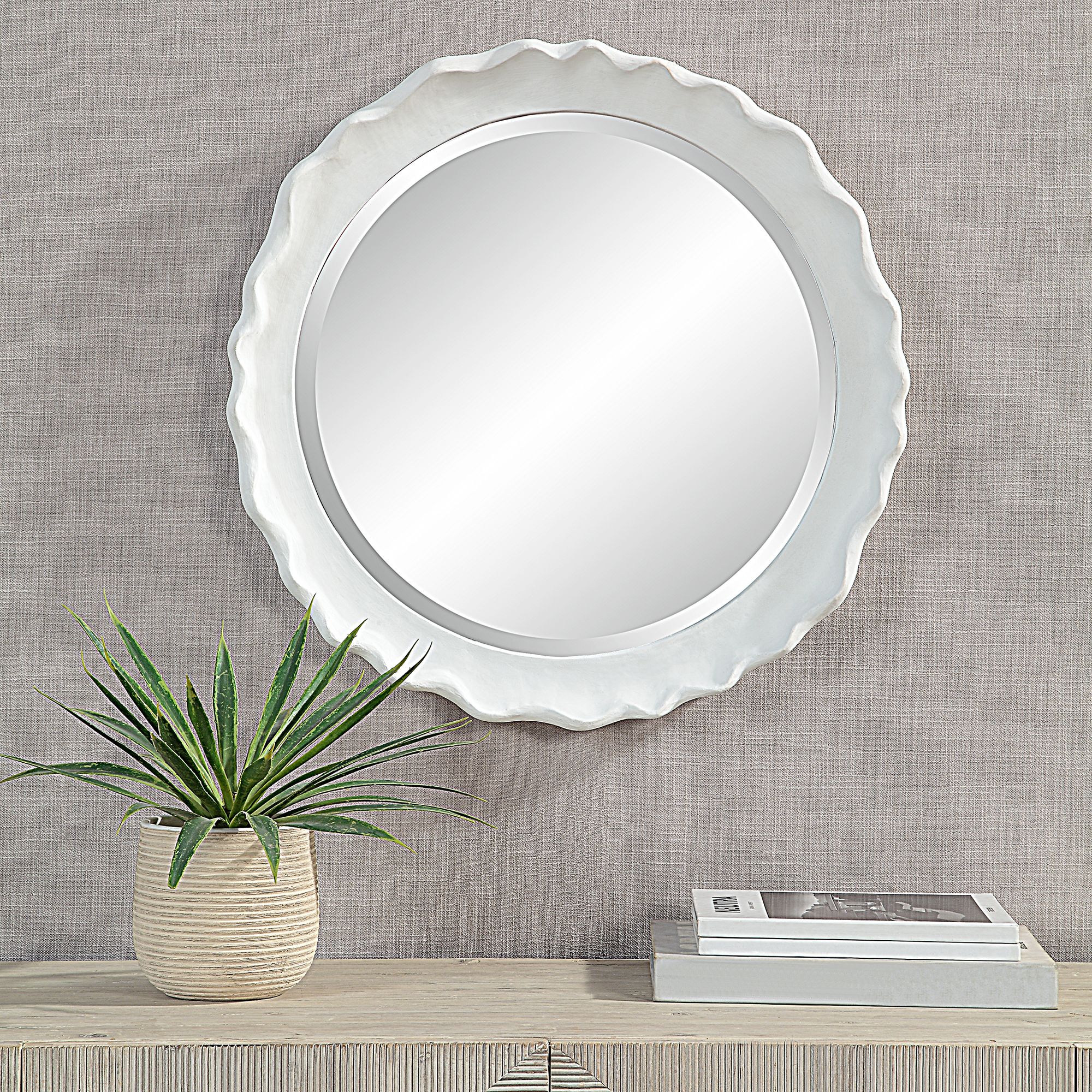 Image Cinnabar Road Aria Matte White 24" Round Wall Mirror
