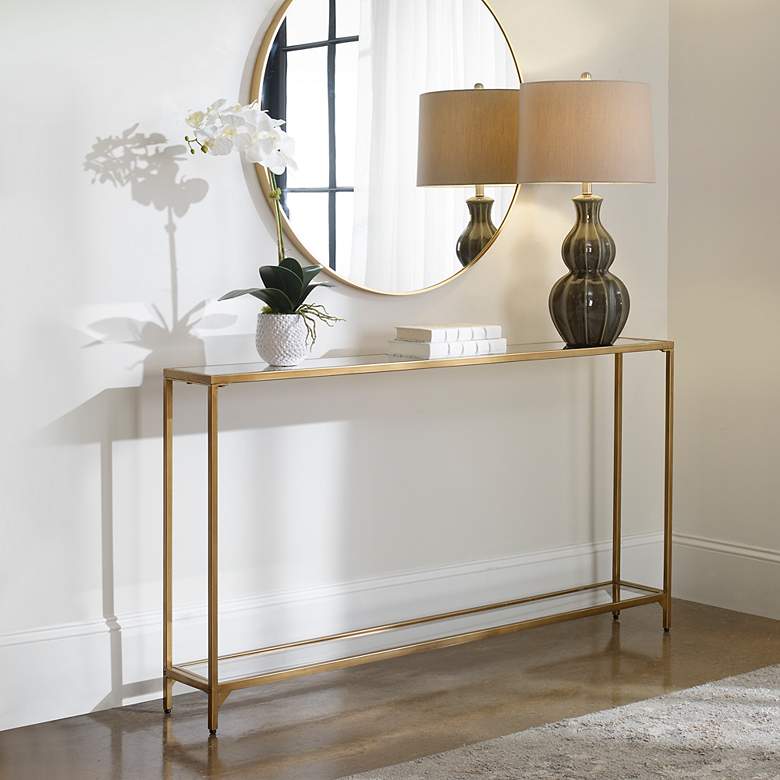 Image 3 Cinnabar Road Dakota 56" Wide Warm Gold Console Table more views