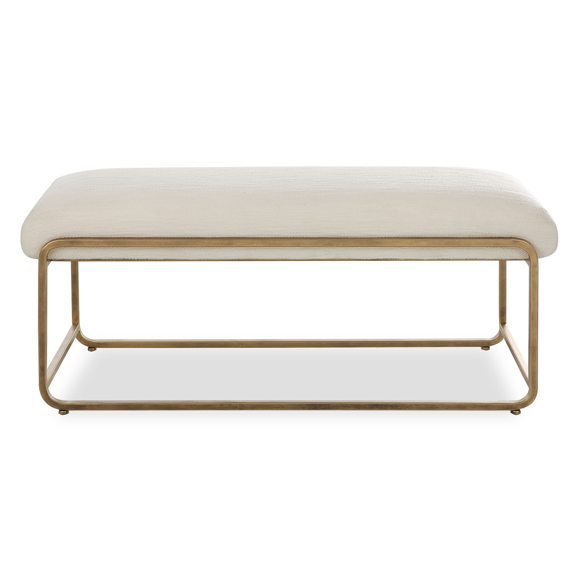 Cinnabar Road Devyn 47"W Brushed Brass and White Fabric Bench