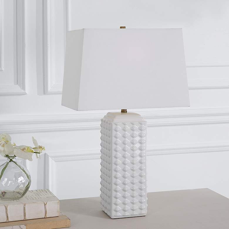 Image 1 Cinnabar Road Elsa Diamond Knob White Ceramic Table Lamp