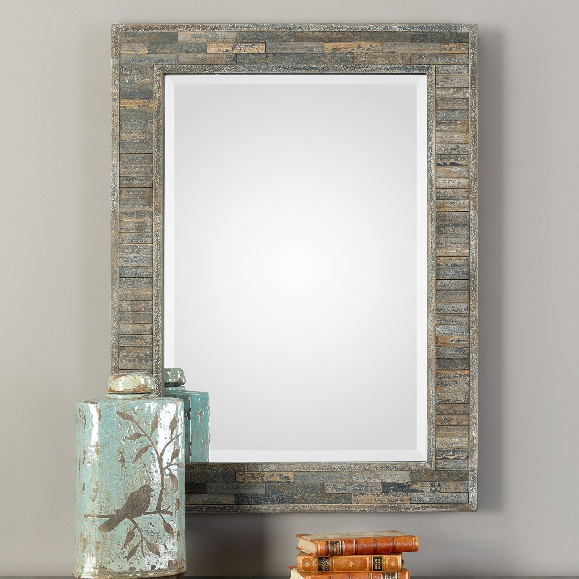 Image Cinnabar Road Folsom Weathered Pine Wood 27" x 37" Wall Mirror