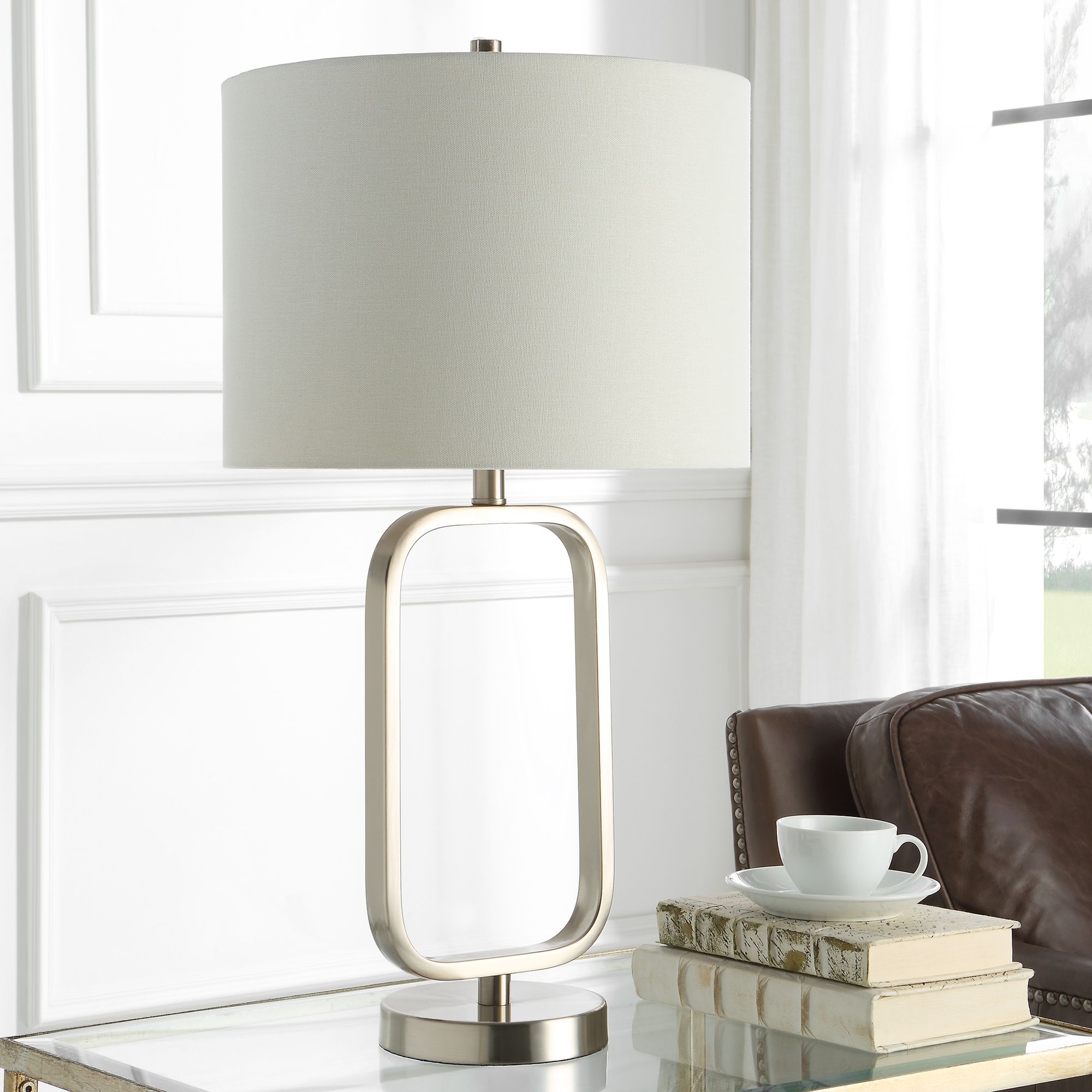 Image 3 Cinnabar Road Groves Brushed Nickel Rectangular Table Lamp more views