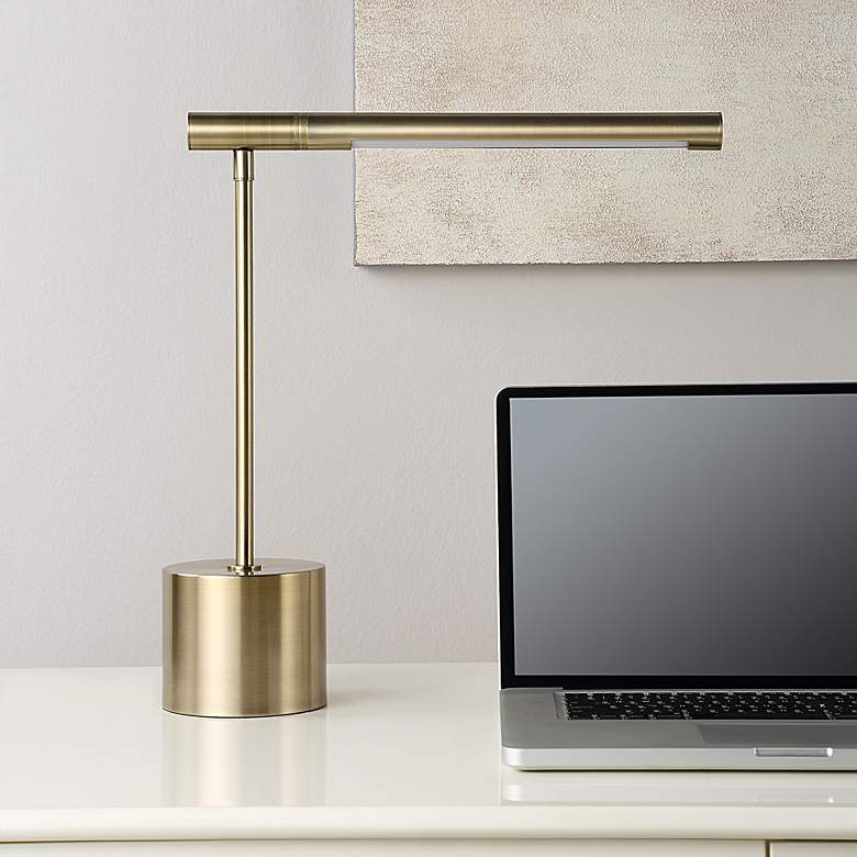 Image 3 Cinnabar Road Holbrook 17" High Antique Brass LED Desk Lamp more views