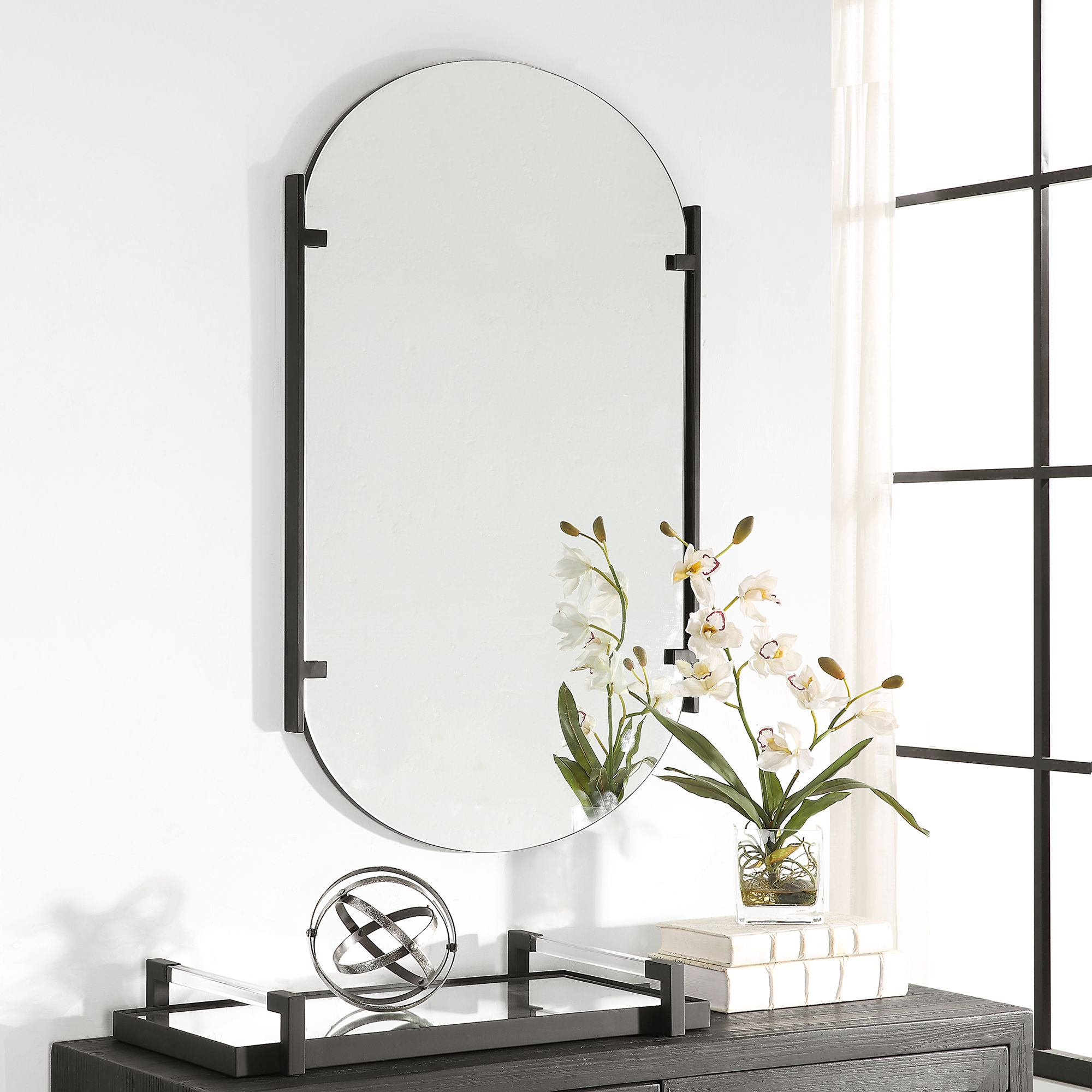 Image 4 Cinnabar Road Kellan Satin Black 23 1/4" x 38" Wall Mirror more views