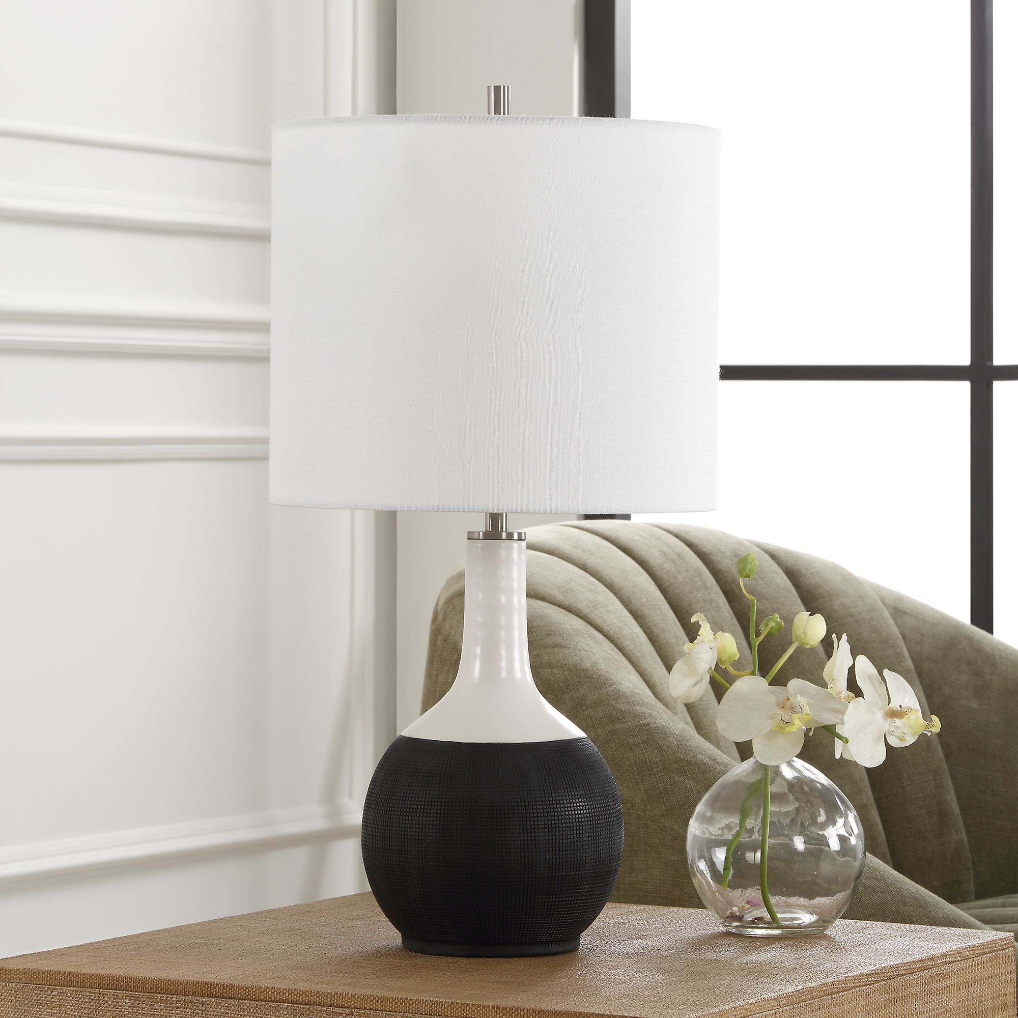 Image 3 Cinnabar Road Kemah Matte Black and White Ceramic Accent Lamp more views
