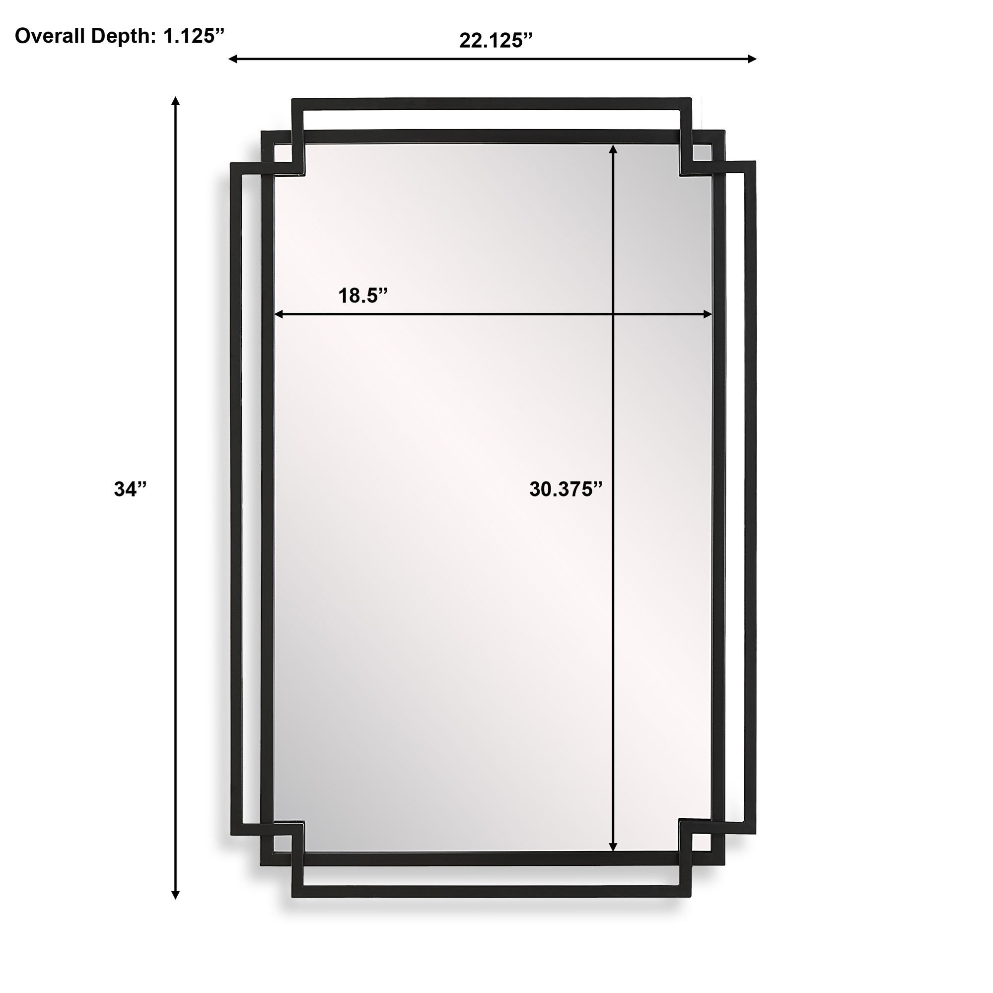 Cinnabar Road Kensington Matte Black 22 1/4" x 34" Wall Mirror