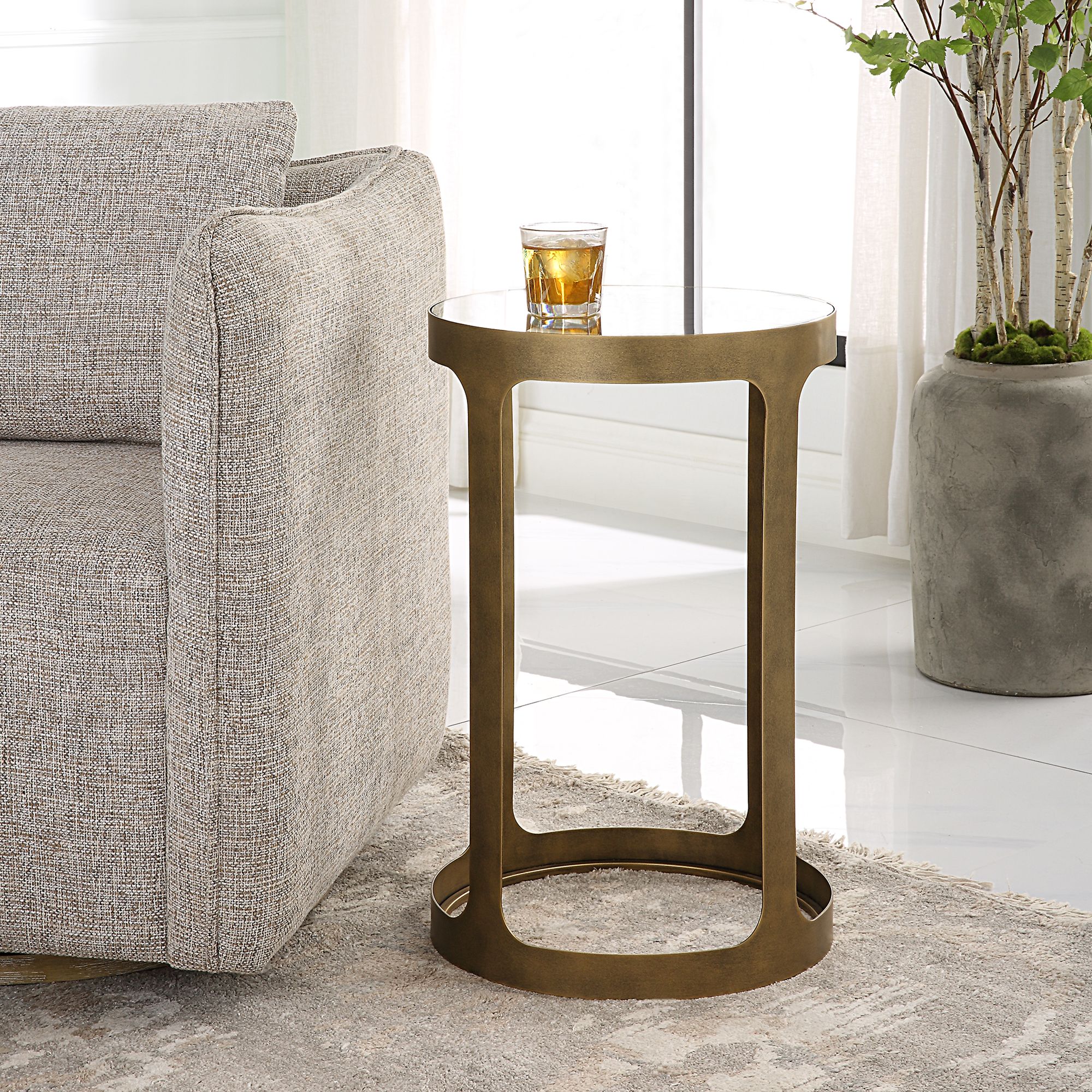 Image 3 Cinnabar Road Kona 15 1/4"W Brushed Gold and Glass Accent Table more views