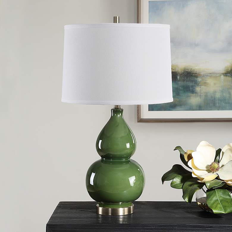 Image 3 Cinnabar Road Maren 26" Wide Dark Green Gourd Ceramic Table Lamp more views