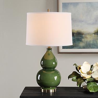Cinnabar Road Maren 26" Wide Dark Green Gourd Ceramic Table Lamp
