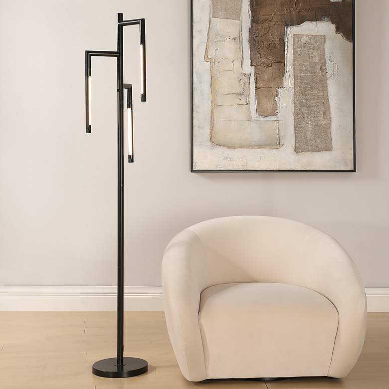 Image 1 Cinnabar Road Maricopa 71 1/2"H Black 3-Light Modern LED Floor Lamp