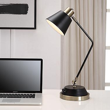 Cinnabar Road Mathis Black and Brass USB Desk Lamp