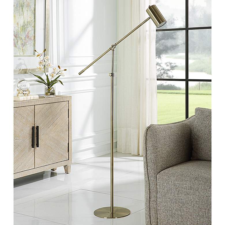 Image 3 Cinnabar Road Pecos Antique Brass Adjustable Floor Lamp more views