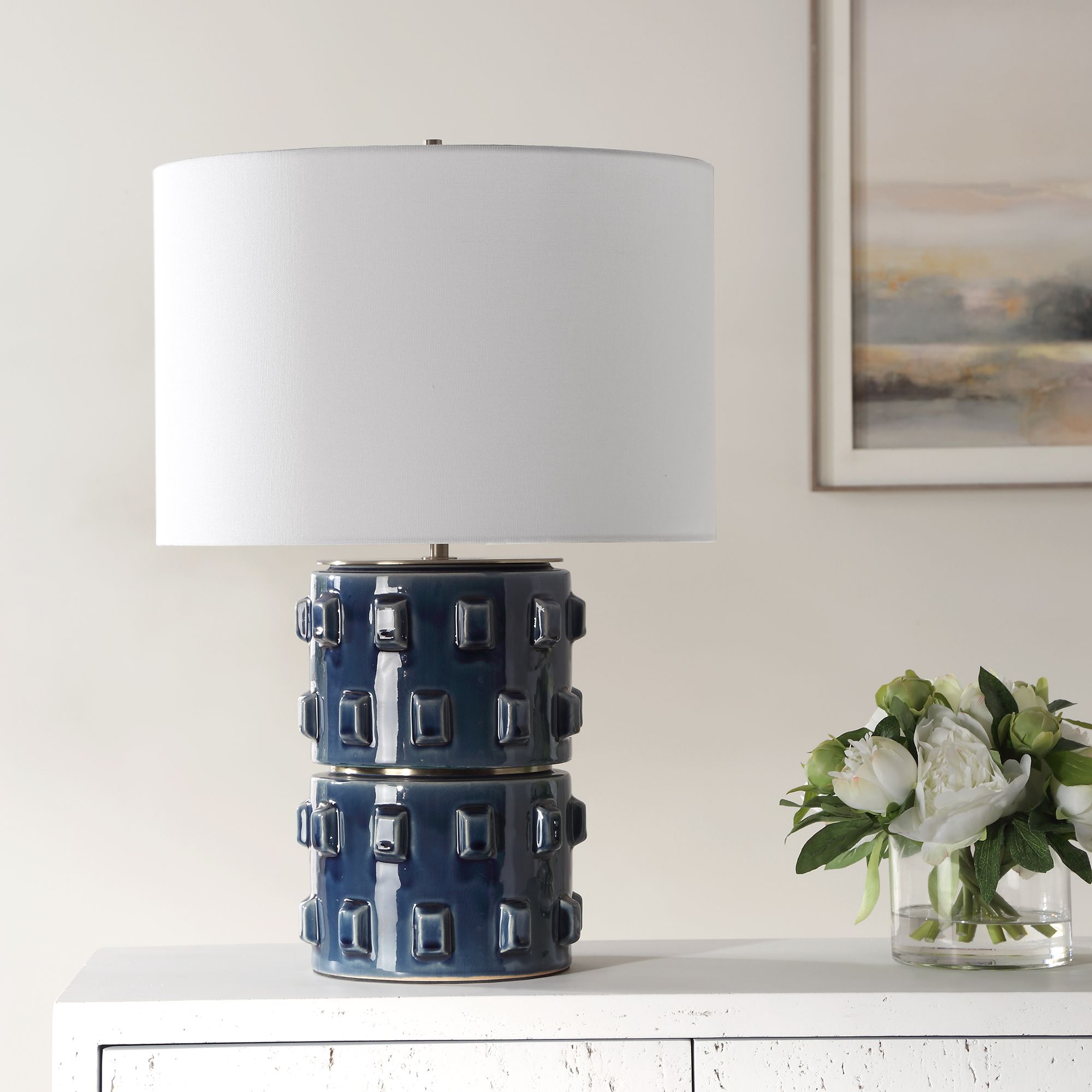 Image 3 Cinnabar Road Poseidon Rich Blue Ceramic Accent Table Lamp more views