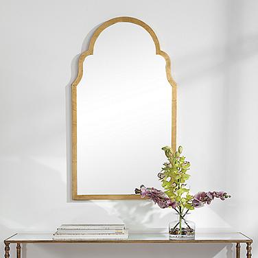 Cinnabar Road Quinn Gold 21" x 37" Arch Top Wall Mirror